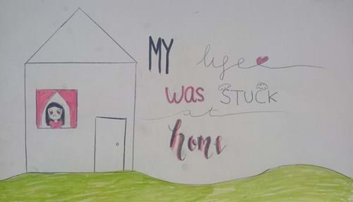 Child's drawing of being stuck at home during the pandemic