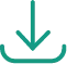 Illustrated turquoise icon of a downward arrow, representing downloading something