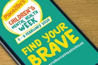 Children's Mental Health Week on a mobile phone with 'Find your Brave'