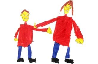 Child's drawing of an adult supporting a child