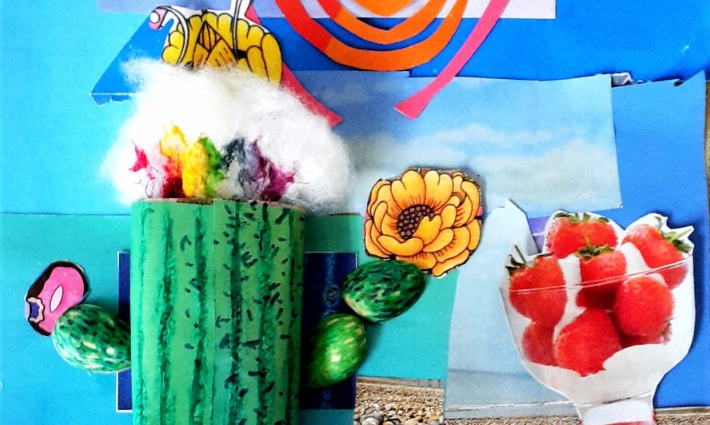Art Room CMHW Header Creative activity, showing a cactus made of of materials