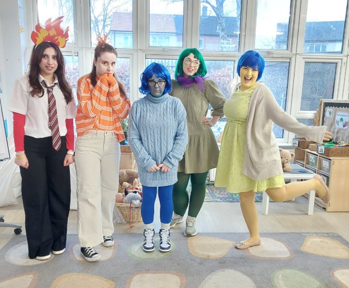 Staff from Leeds Primary School dressed up as Inside Out 2 characters