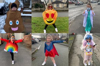 Photos of 5 year old Jasmine, who walked 15 miles during the week wearing fancy dress