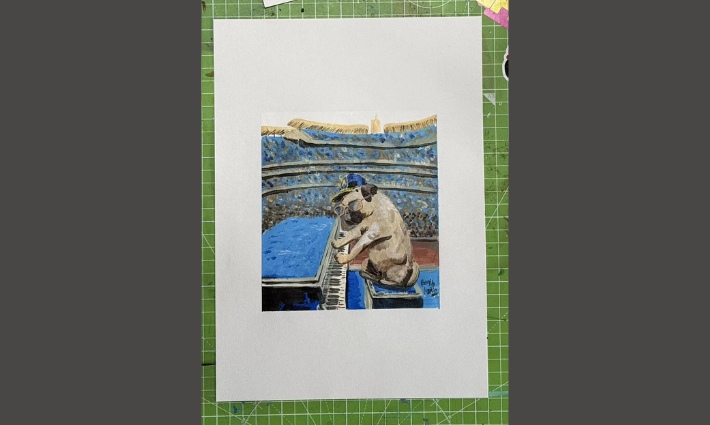 Ricky's artwork of a pug playing the piano