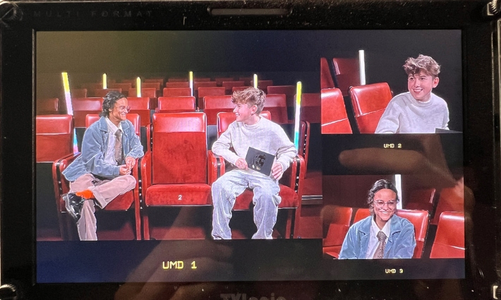 Different angles of the conversation between Young BAFTA presenter Tristan talking with actor Chloe Lea