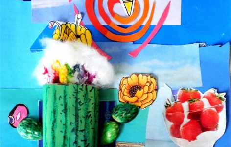 Creative activity, showing a cactus made of of materials