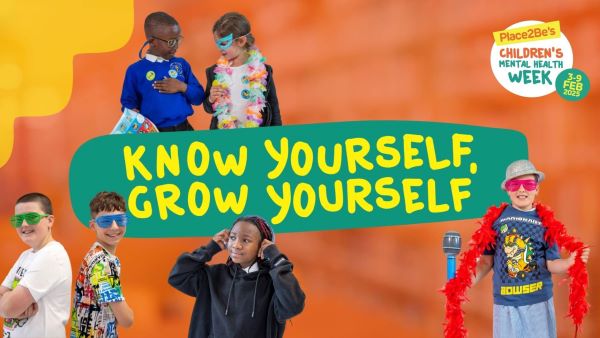 Know Yourself Grow Yourself Social An orange graphic with yellow and turquoise overlay. Yellow text reading Know Yourself, Grow Yourself is in the centre of the page. Six happy children wearing various costumes also appear on the graphic.